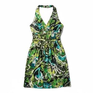 Bisou Bisou Vibrant Green and Blue Midi Dress Sz 6